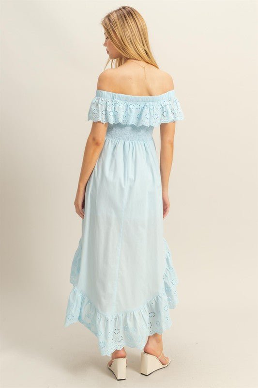 HYFVE High - Low Eyelet Ruffled Off - Shoulder Dress - Blu Lotus Boutique