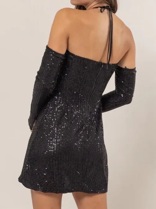 HYFVE Sequin Rosette Halter Mini Dress - Blu Lotus Boutique