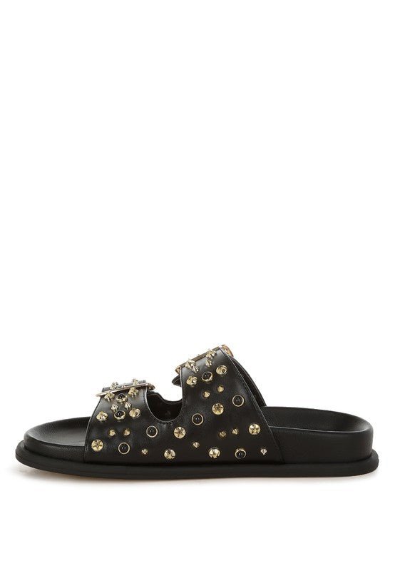 Jayata Metallic Stud Embellished Sliders - Blu Lotus Boutique