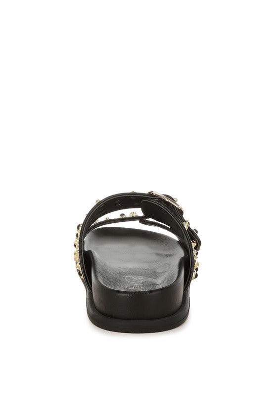 Jayata Metallic Stud Embellished Sliders - Blu Lotus Boutique