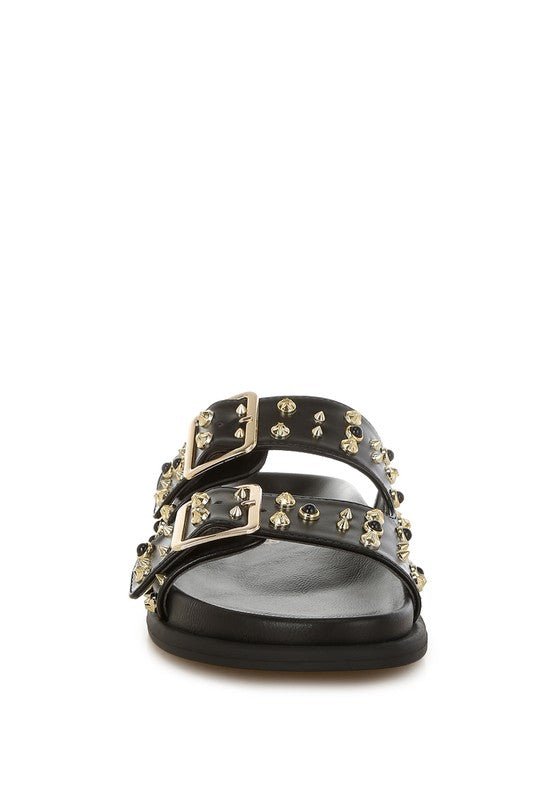 Jayata Metallic Stud Embellished Sliders - Blu Lotus Boutique
