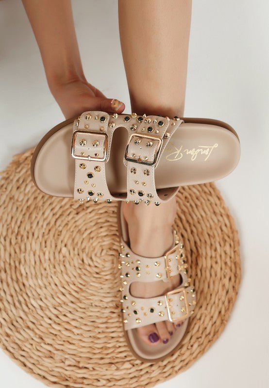 Jayata Metallic Stud Embellished Sliders - Blu Lotus Boutique