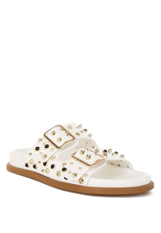 Jayata Metallic Stud Embellished Sliders - Blu Lotus Boutique