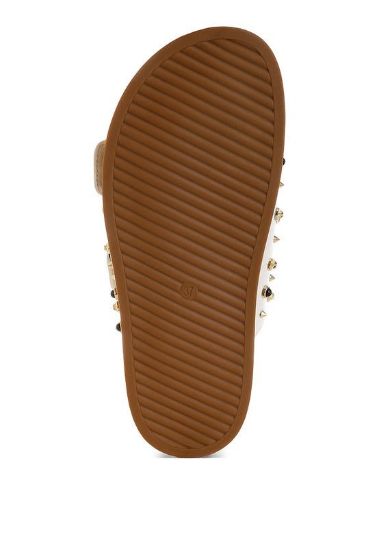 Jayata Metallic Stud Embellished Sliders - Blu Lotus Boutique