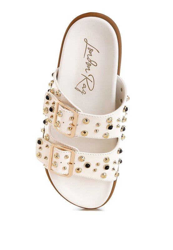 Jayata Metallic Stud Embellished Sliders - Blu Lotus Boutique