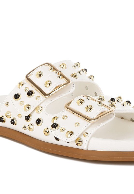 Jayata Metallic Stud Embellished Sliders - Blu Lotus Boutique