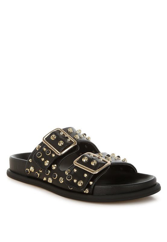 Jayata Metallic Stud Embellished Sliders - Blu Lotus Boutique