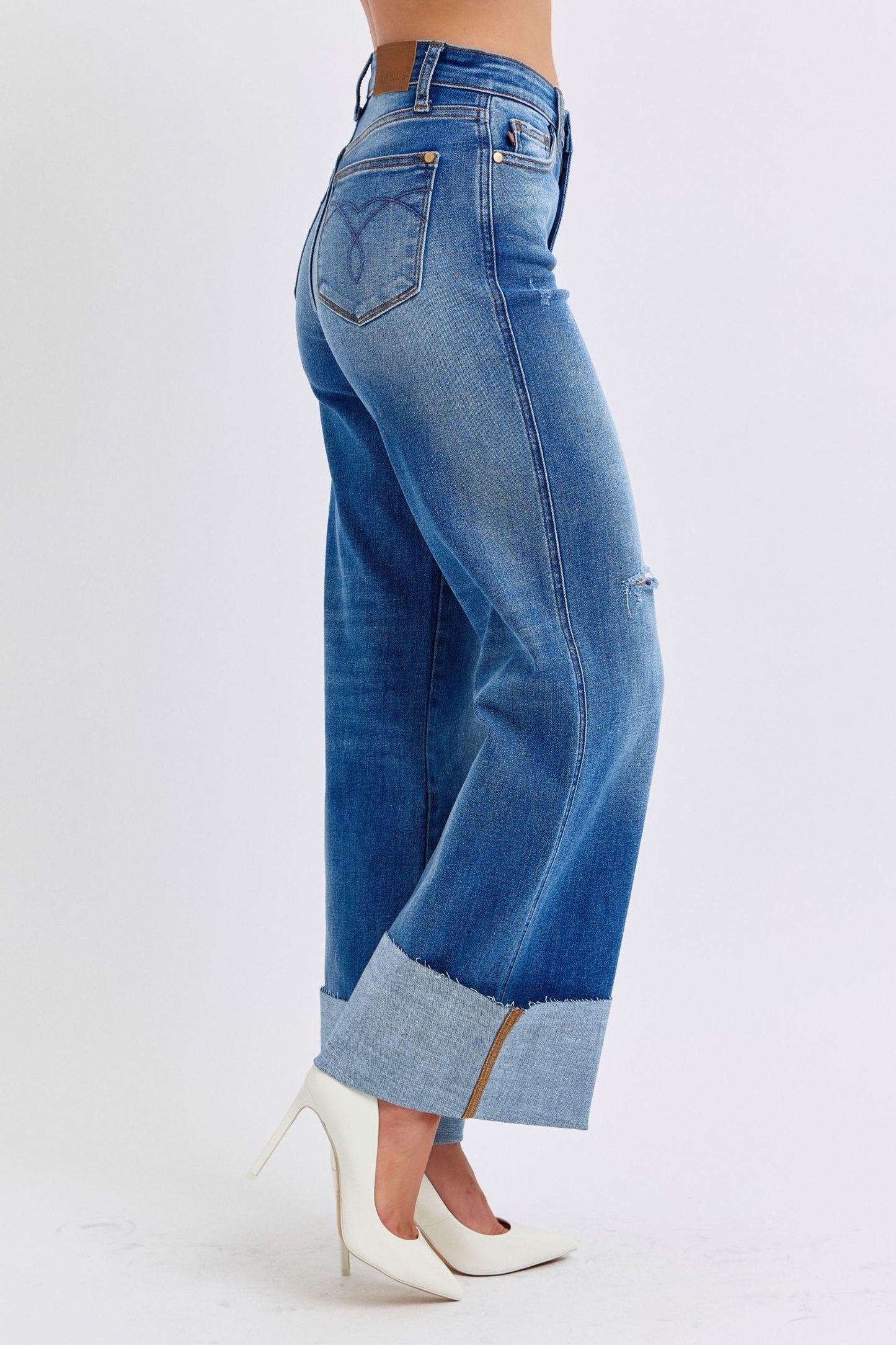 Judy Blue Full Size Distressed High Waist Wide Leg Jeans - Blu Lotus Boutique