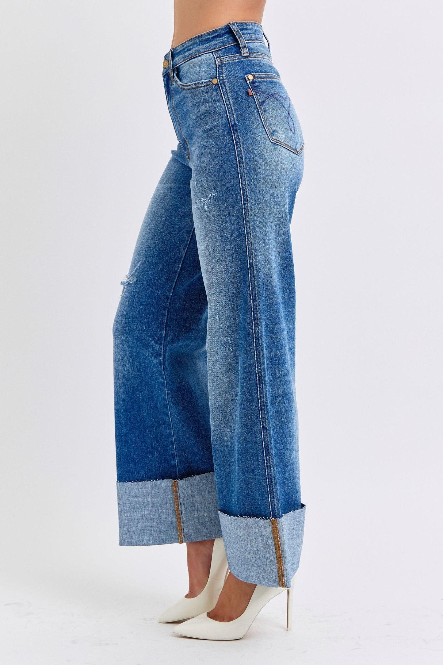 Judy Blue Full Size Distressed High Waist Wide Leg Jeans - Blu Lotus Boutique