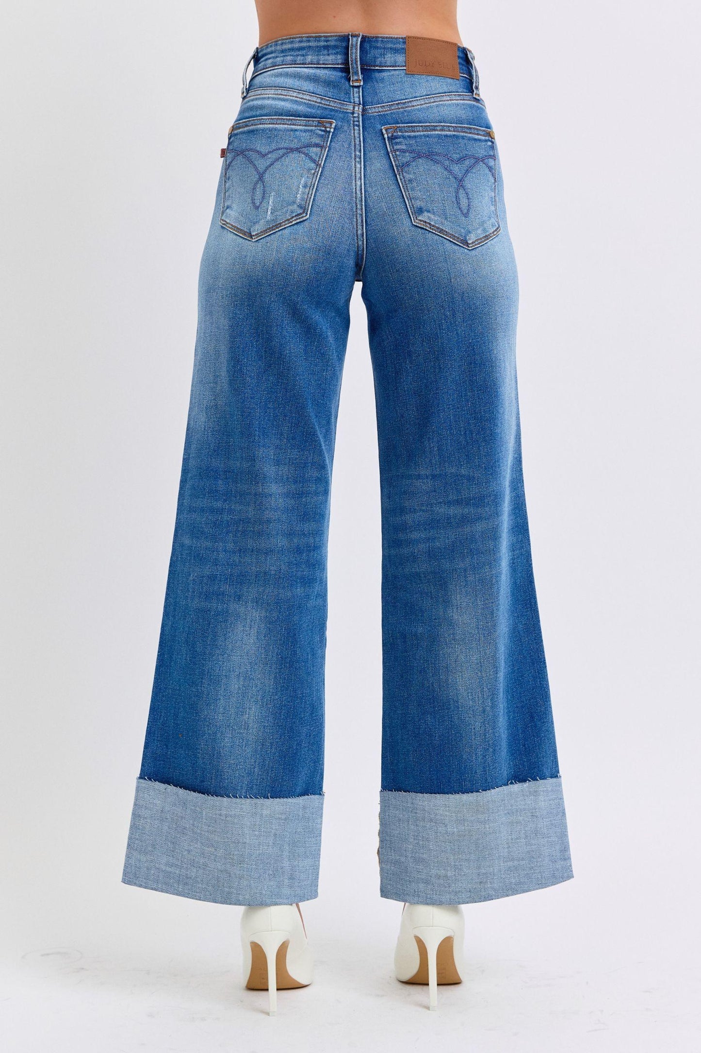 Judy Blue Full Size Distressed High Waist Wide Leg Jeans - Blu Lotus Boutique