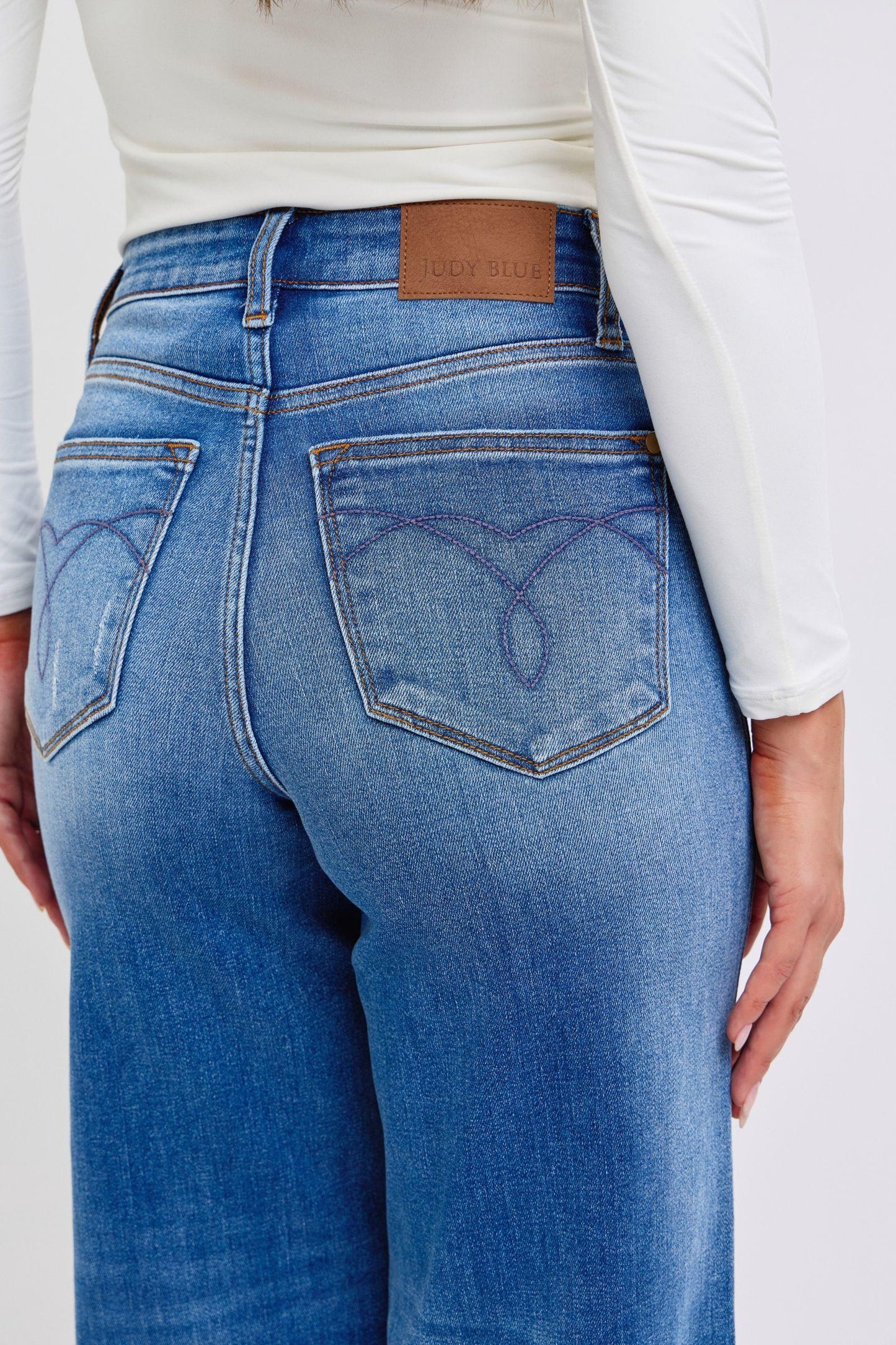Judy Blue Full Size Distressed High Waist Wide Leg Jeans - Blu Lotus Boutique