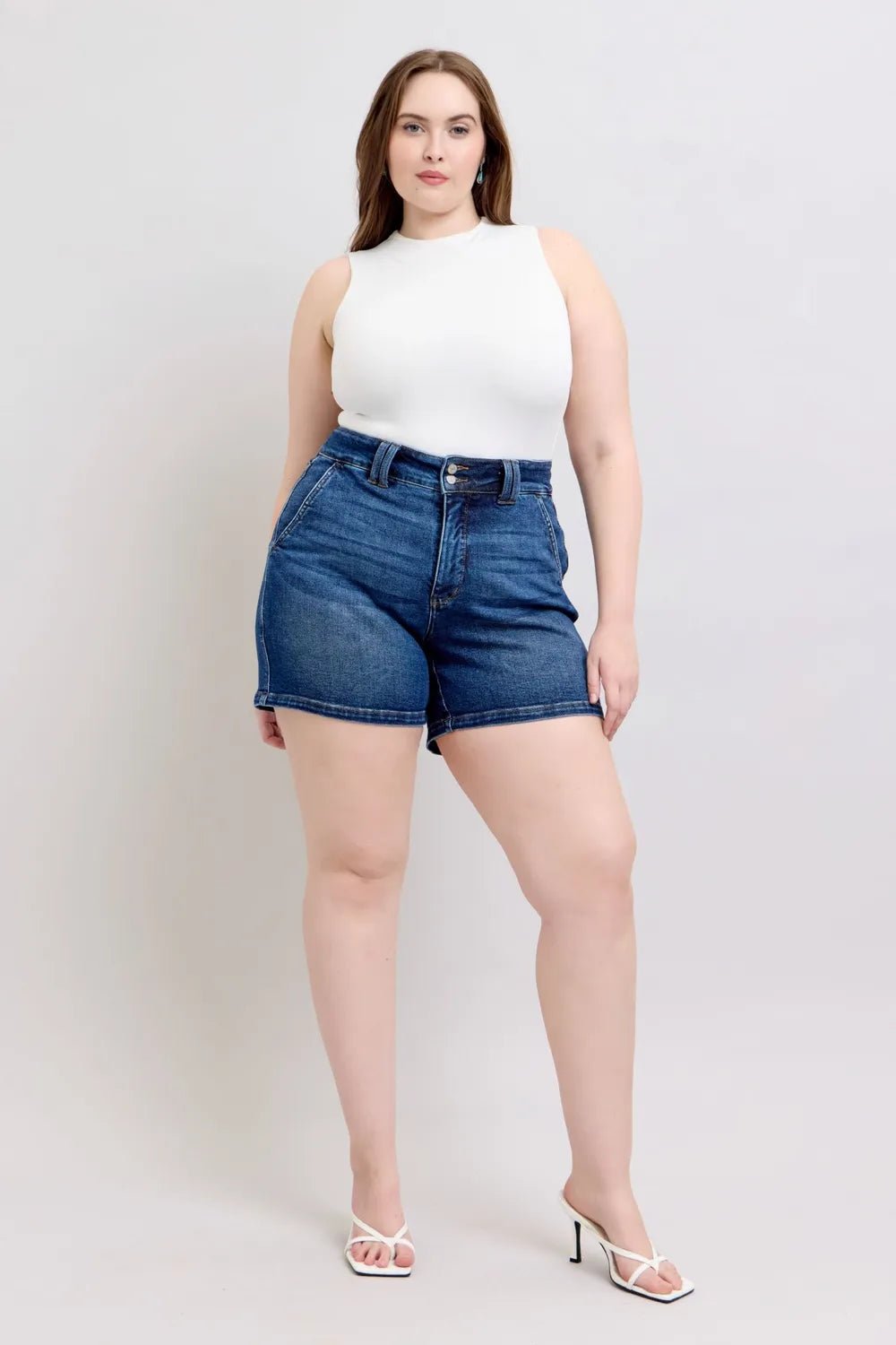 Judy Blue Full Size Double Button Waistband Denim Shorts Plus Size - Blu Lotus Boutique