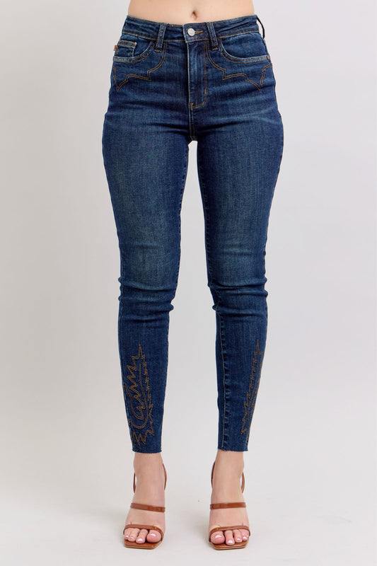 Judy Blue Full Size Embroidered High Rise Skinny Jeans Plus Size - Blu Lotus Boutique