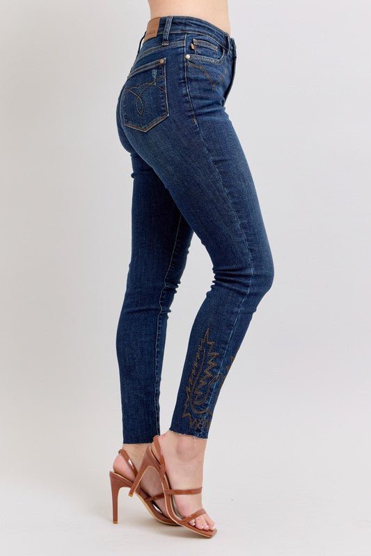 Judy Blue Full Size Embroidered High Rise Skinny Jeans Plus Size - Blu Lotus Boutique