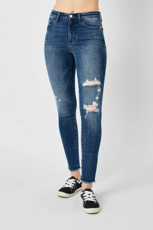 Judy Blue Full Size High Waist Distressed Skinny Jeans - Blu Lotus Boutique