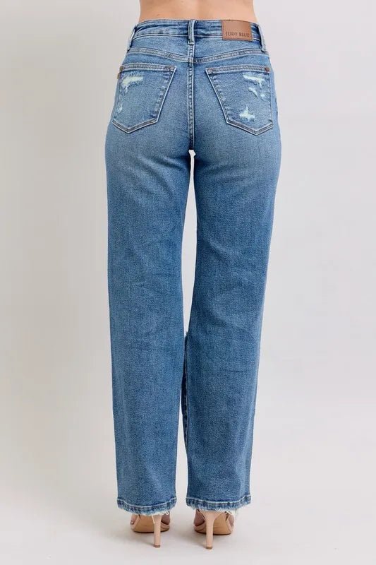 Judy Blue Full Size High Waist Heavy Destroy Straight Jeans Plus Size - Blu Lotus Boutique