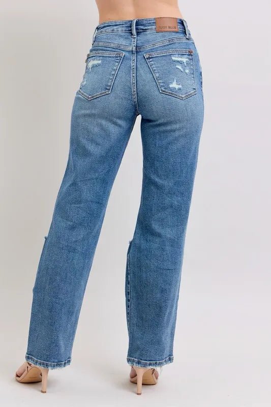 Judy Blue Full Size High Waist Heavy Destroy Straight Jeans Plus Size - Blu Lotus Boutique