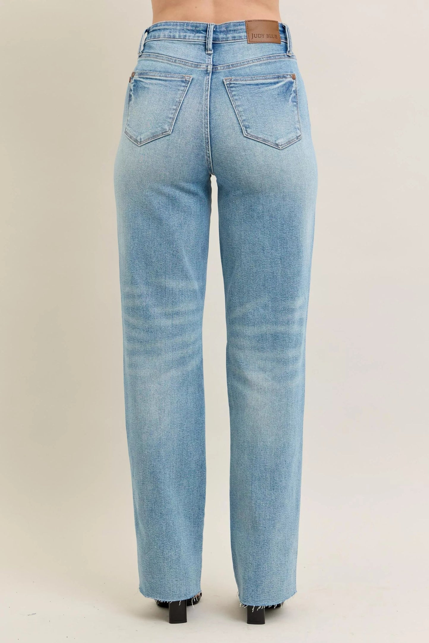 Judy Blue Full Size High Waist Rigid Magic Star Shaped Destroy 90's Straight Jeans Plus Size - Blu Lotus Boutique