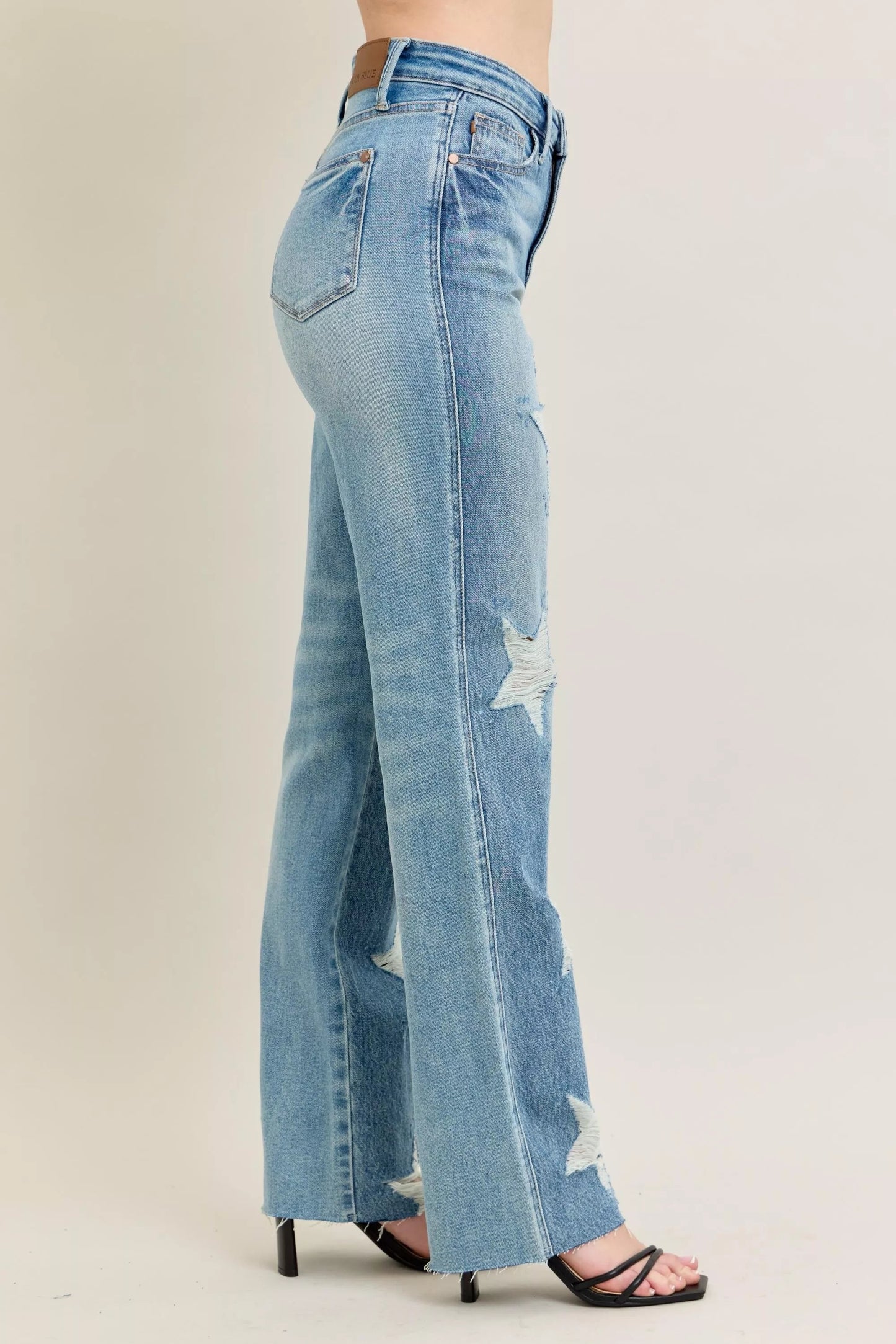 Judy Blue Full Size High Waist Rigid Magic Star Shaped Destroy 90's Straight Jeans Plus Size - Blu Lotus Boutique