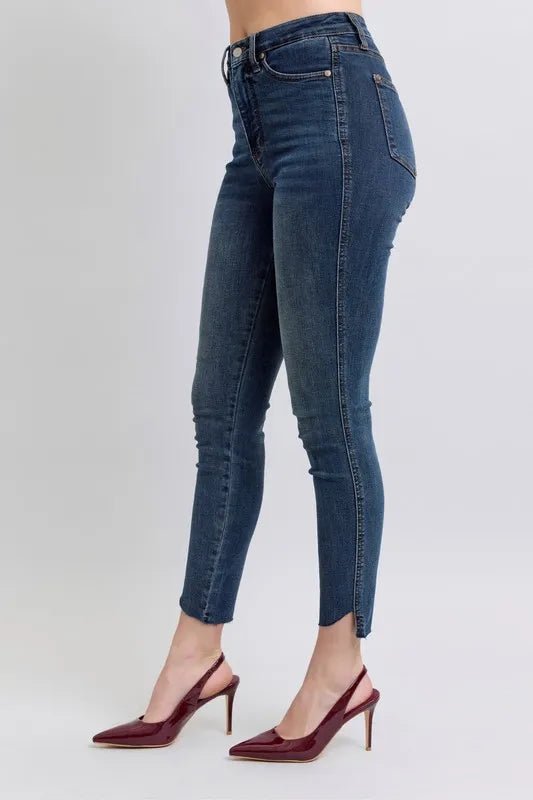 Judy Blue Full Size High Waist Tummy Control Step Hem Skinny Jeans Plus Size - Blu Lotus Boutique