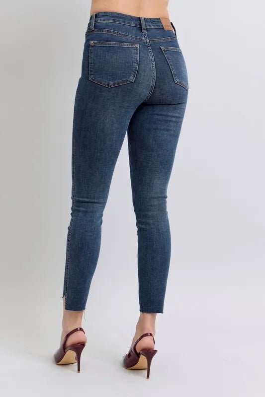 Judy Blue Full Size High Waist Tummy Control Step Hem Skinny Jeans Plus Size - Blu Lotus Boutique