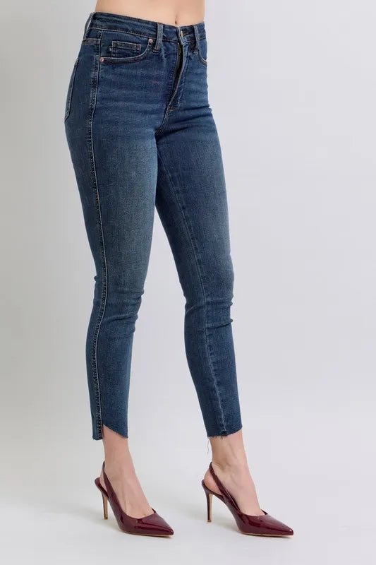 Judy Blue Full Size High Waist Tummy Control Step Hem Skinny Jeans Plus Size - Blu Lotus Boutique