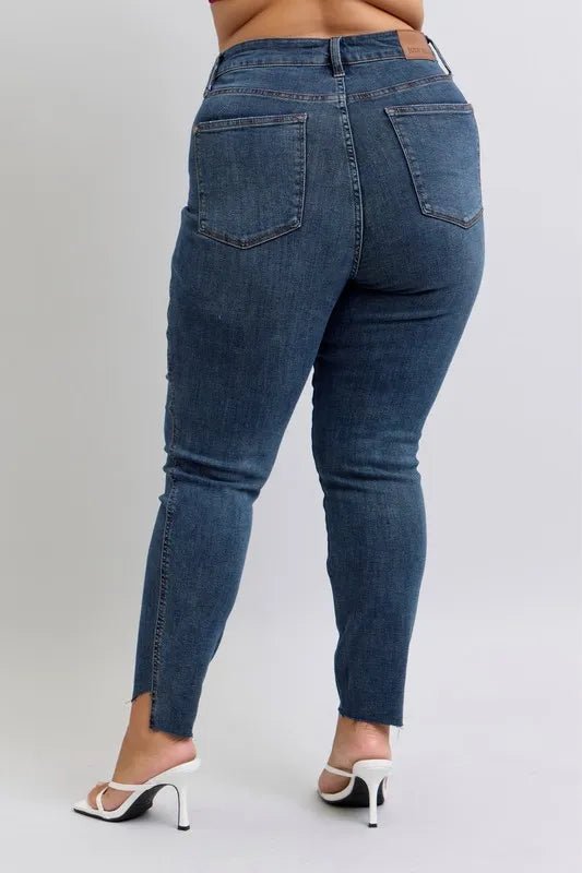 Judy Blue Full Size High Waist Tummy Control Step Hem Skinny Jeans Plus Size - Blu Lotus Boutique