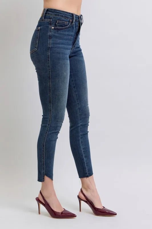 Judy Blue Full Size High Waist Tummy Control Step Hem Skinny Jeans Plus Size - Blu Lotus Boutique