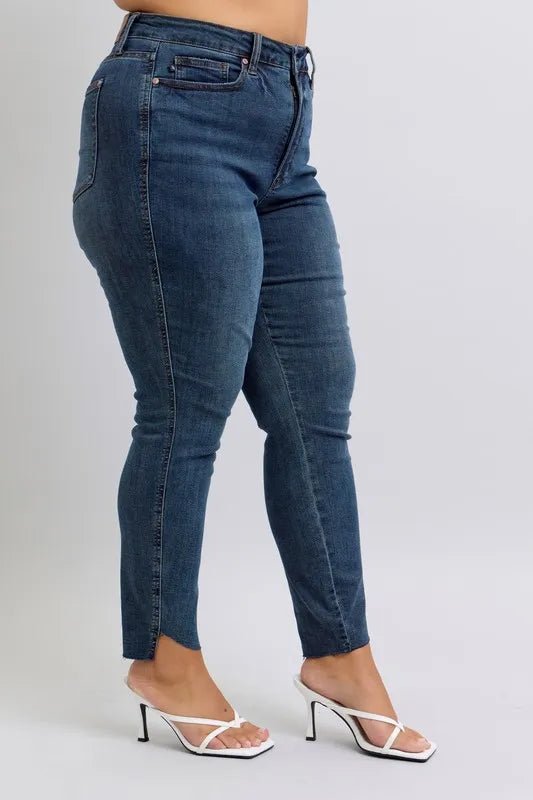 Judy Blue Full Size High Waist Tummy Control Step Hem Skinny Jeans Plus Size - Blu Lotus Boutique