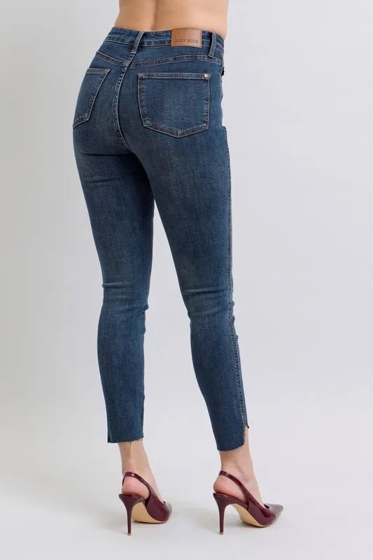 Judy Blue Full Size High Waist Tummy Control Step Hem Skinny Jeans Plus Size - Blu Lotus Boutique