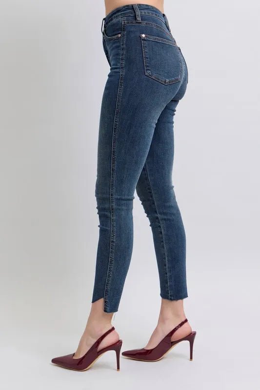 Judy Blue Full Size High Waist Tummy Control Step Hem Skinny Jeans Plus Size - Blu Lotus Boutique