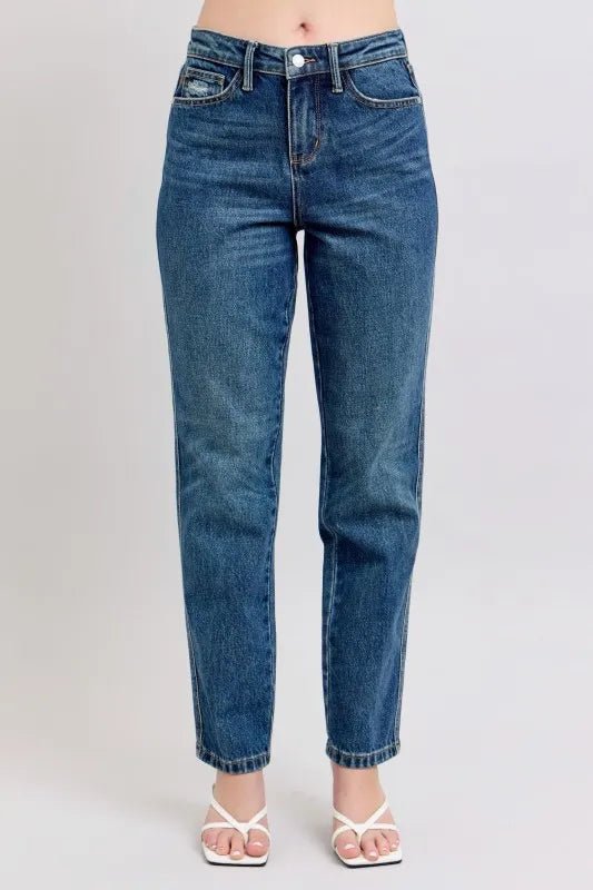 Judy Blue Full Size High Waisted Rigid Magic Non - destroy Straight Leg Jeans Plus Size - Blu Lotus Boutique