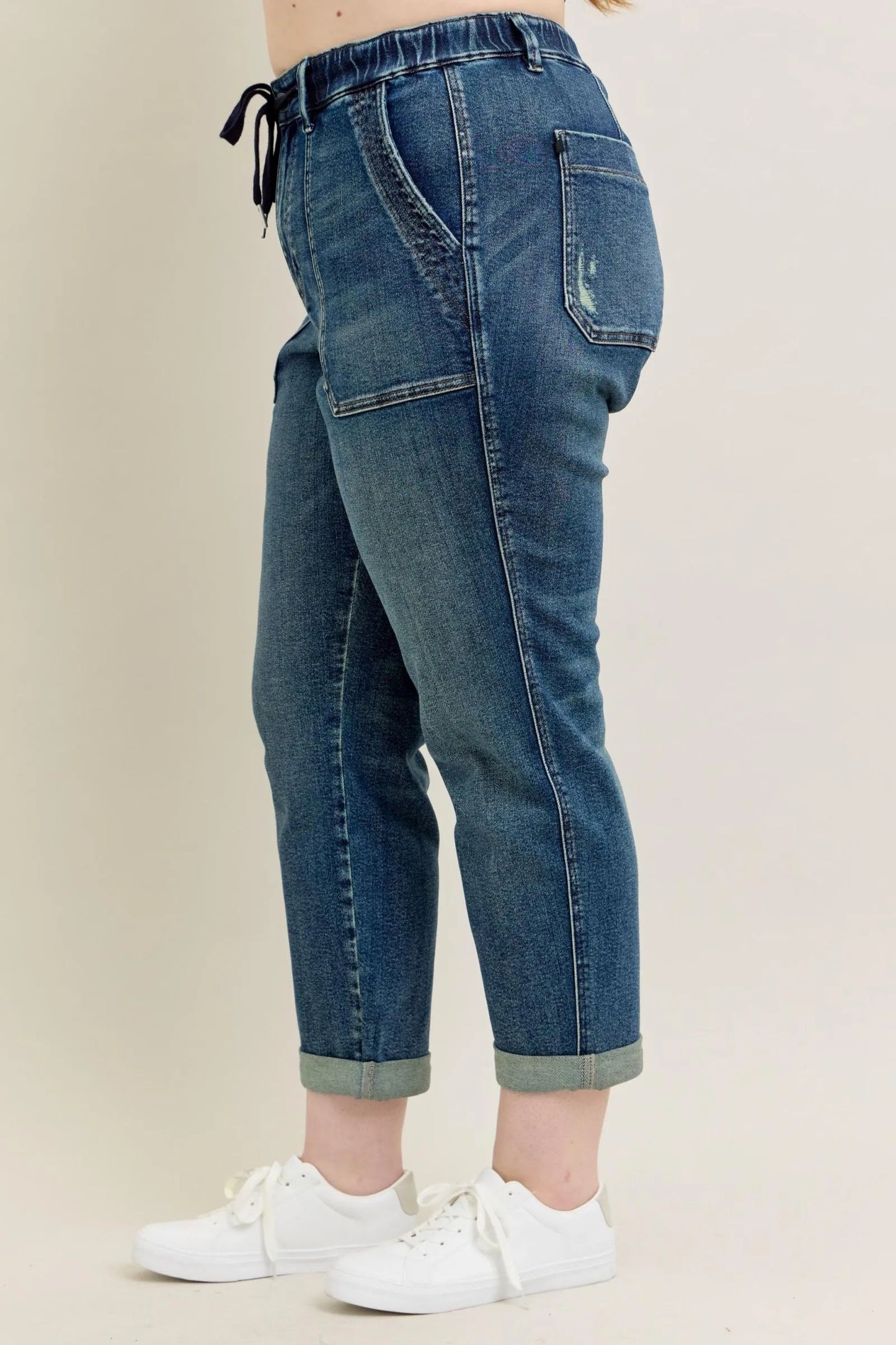 Judy Blue Full Size HW Vintage Wash Jeans w/ Drawstring Plus Size - Blu Lotus Boutique
