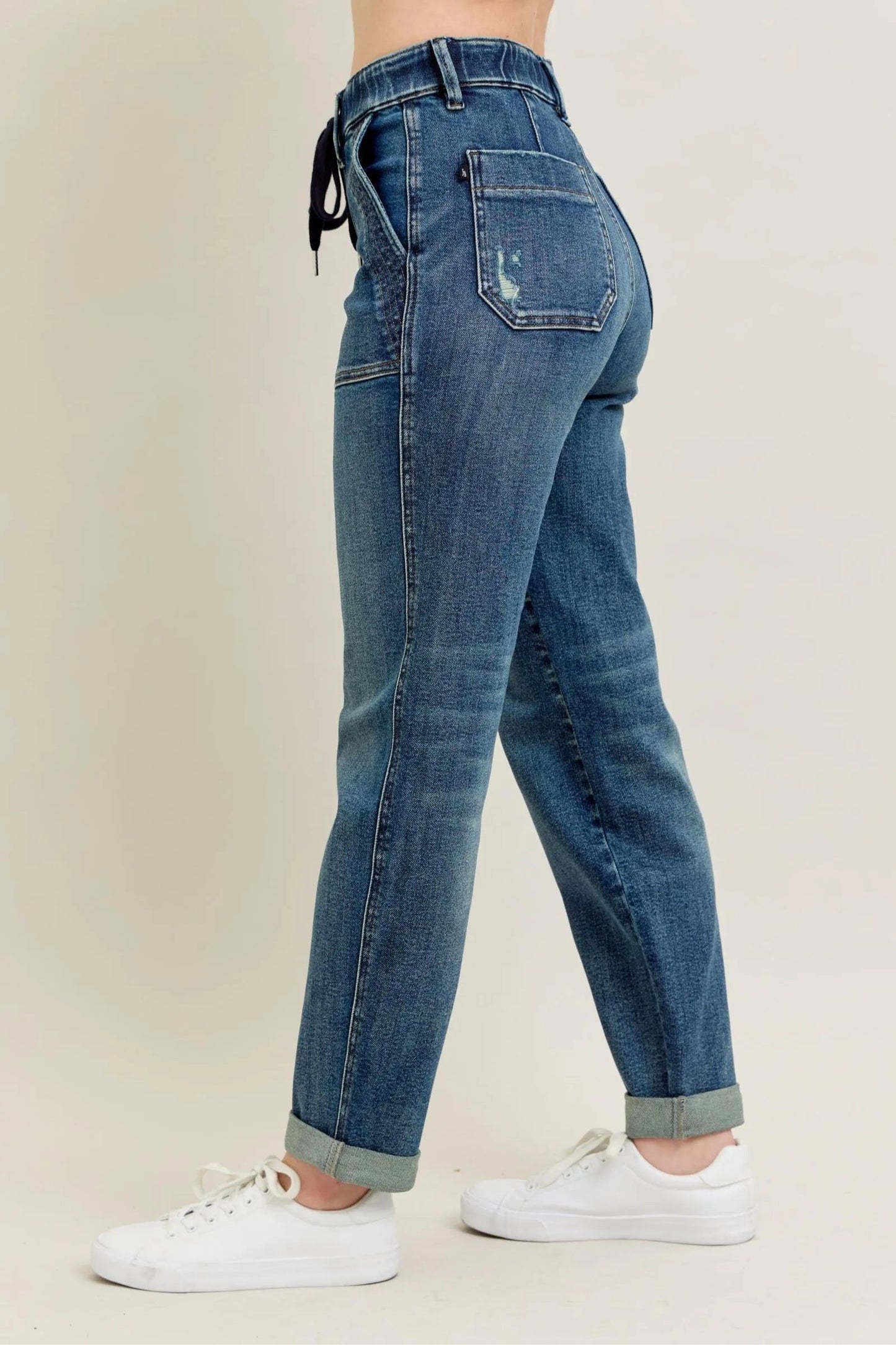 Judy Blue Full Size HW Vintage Wash Jeans w/ Drawstring Plus Size - Blu Lotus Boutique