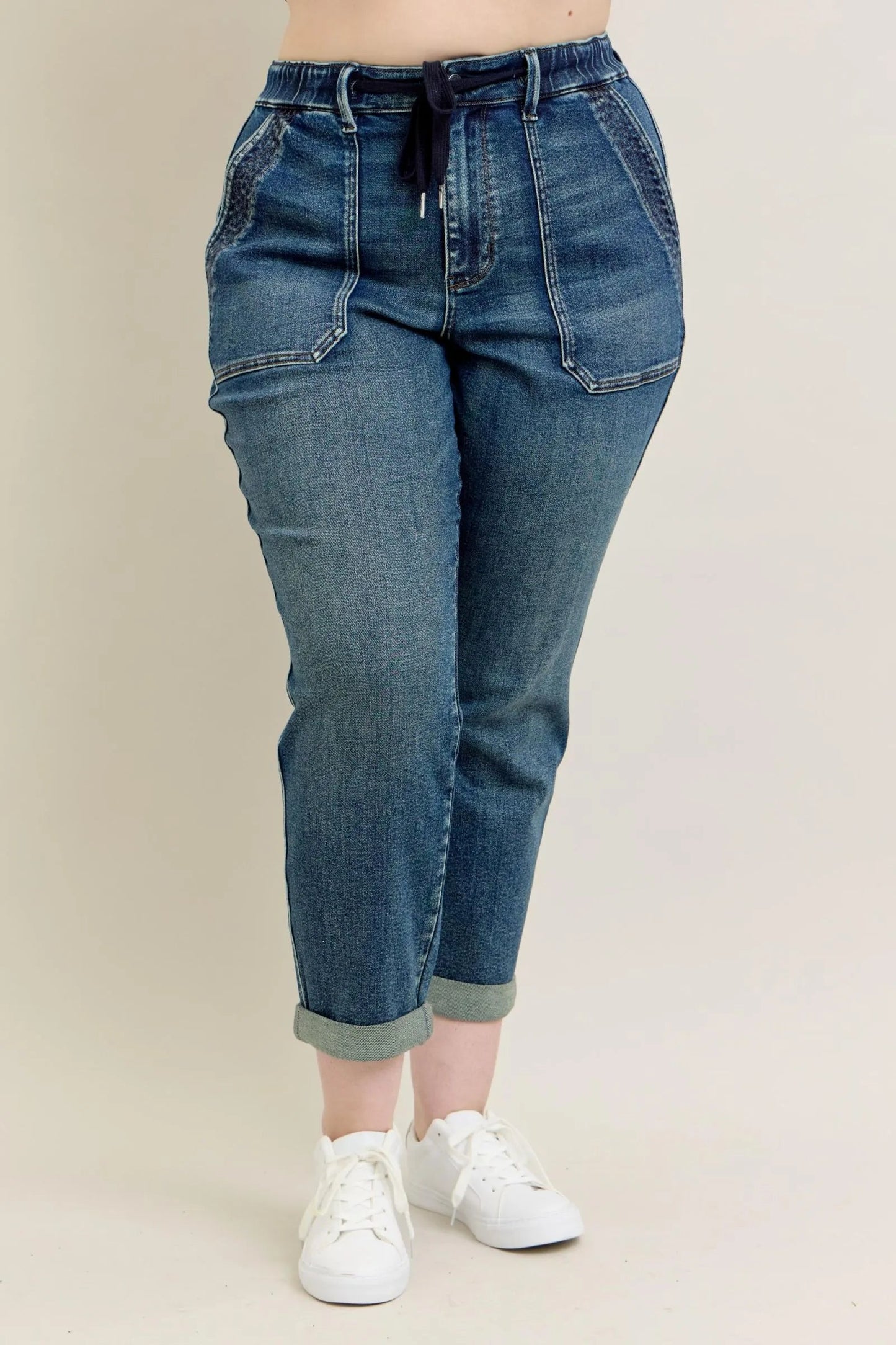 Judy Blue Full Size HW Vintage Wash Jeans w/ Drawstring Plus Size - Blu Lotus Boutique
