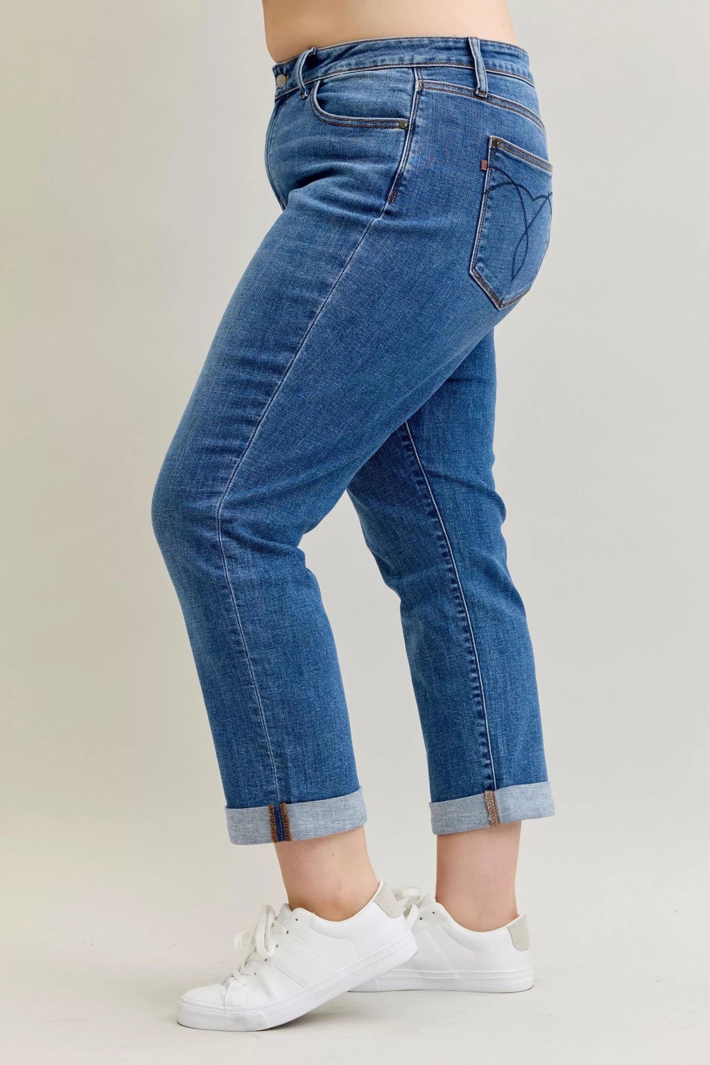 Judy Blue Full Size Mid Rise BF Classic Cuffed Jeans Plus Size - Blu Lotus Boutique