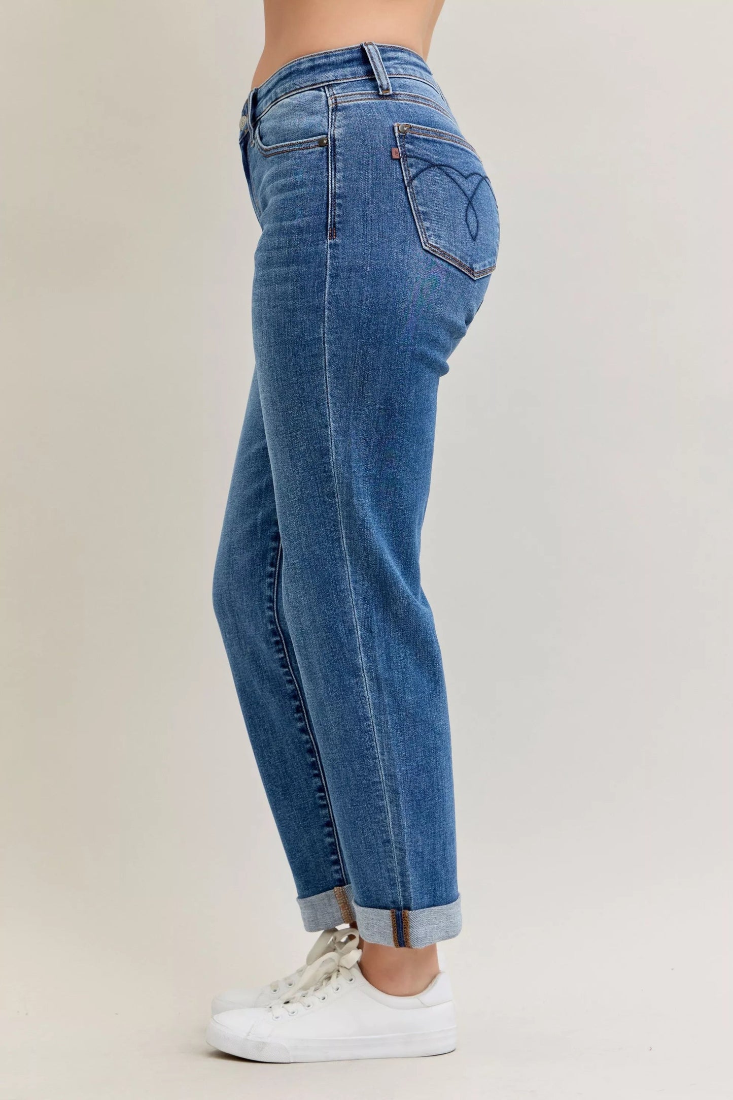 Judy Blue Full Size Mid Rise BF Classic Cuffed Jeans Plus Size - Blu Lotus Boutique