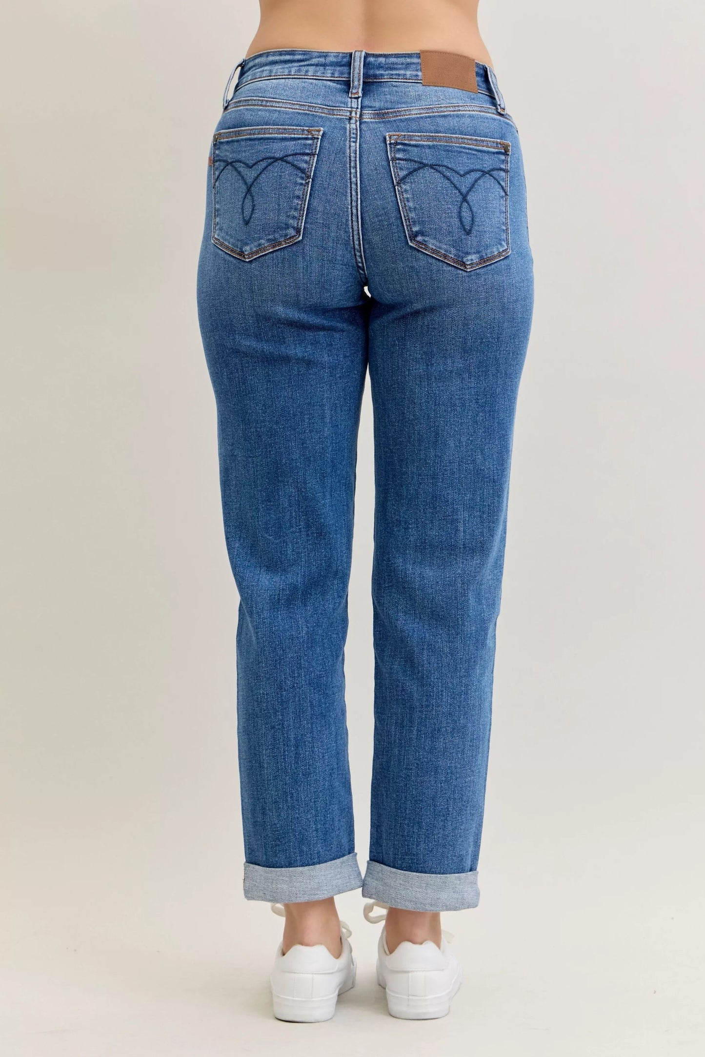 Judy Blue Full Size Mid Rise BF Classic Cuffed Jeans Plus Size - Blu Lotus Boutique