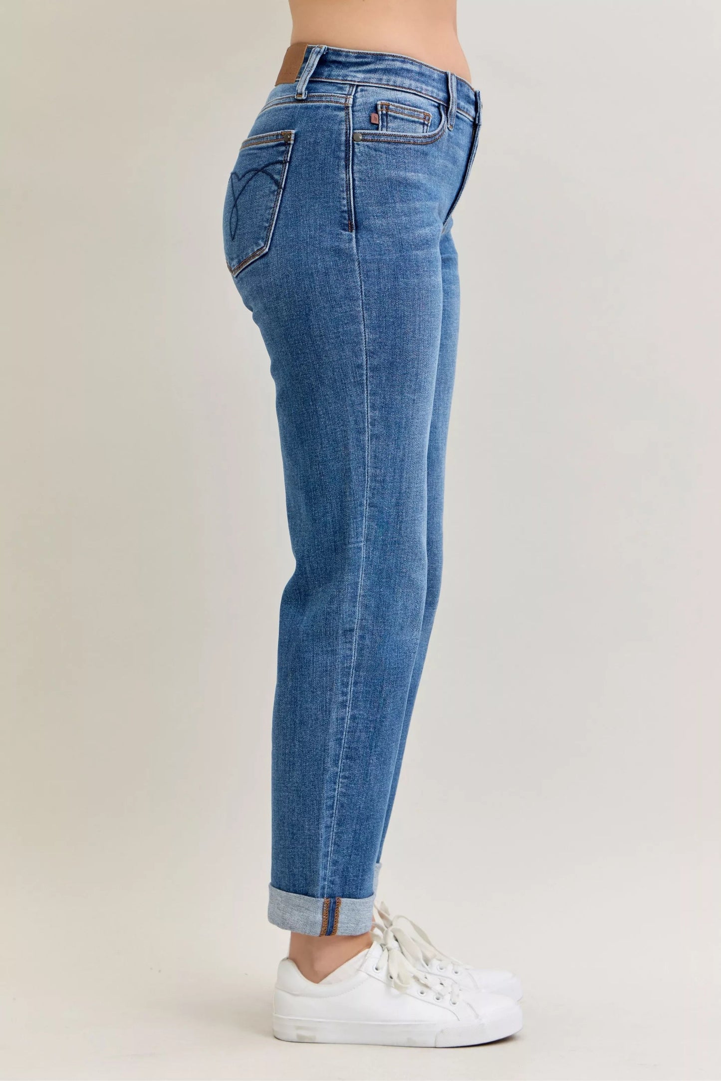 Judy Blue Full Size Mid Rise BF Classic Cuffed Jeans Plus Size - Blu Lotus Boutique