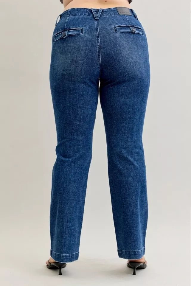 Judy Blue Full Size Mid Rise Bootcut Jeans with Welt Pockets Plus Size - Blu Lotus Boutique
