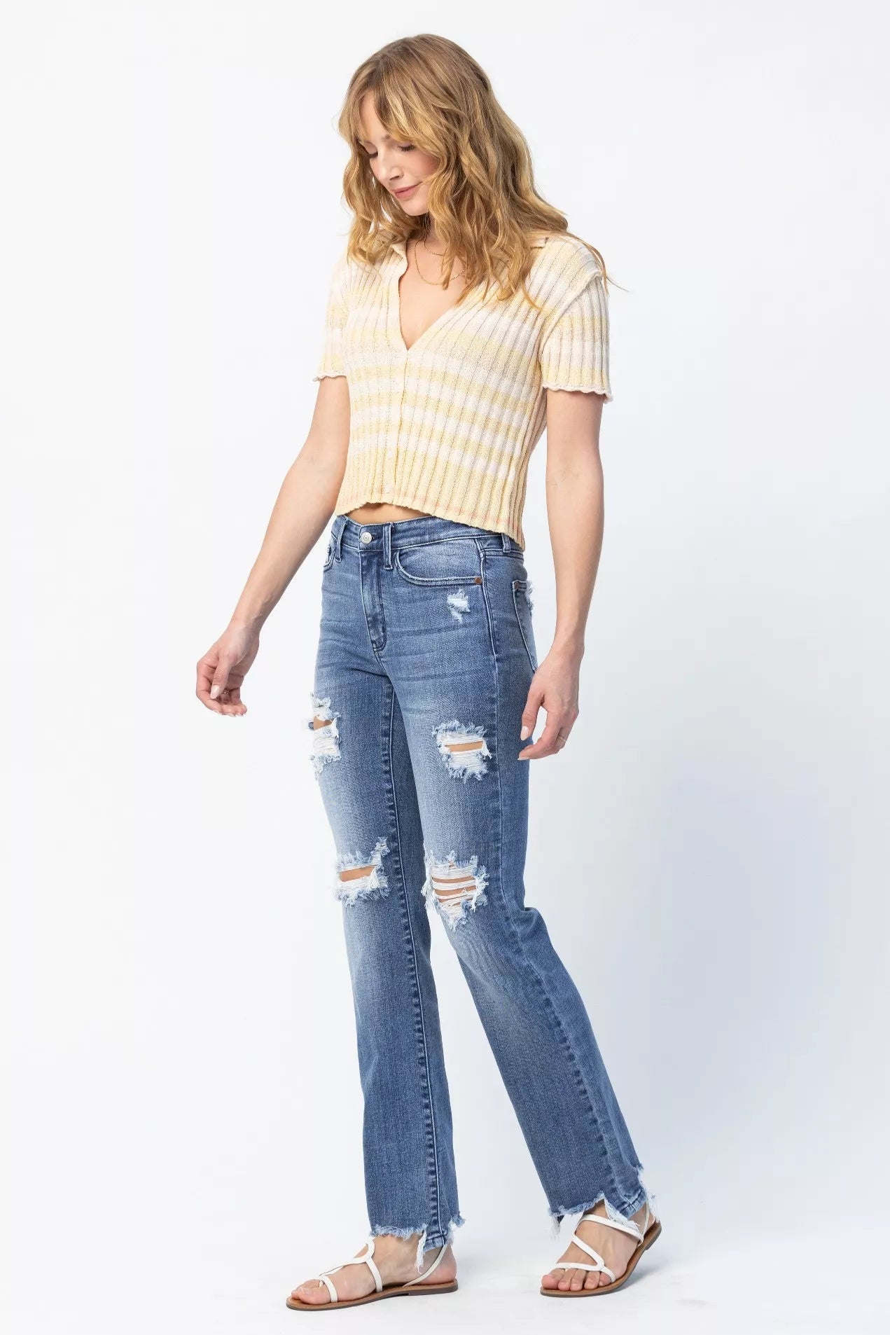 Judy Blue Full Size Mid Rise Destroy Straight Jeans Plus Size - Blu Lotus Boutique
