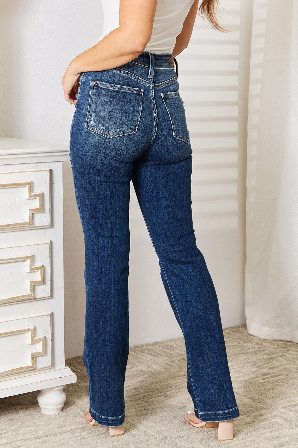 Judy Blue Full Size Mid Rise Hand Sand & Destroy Bootcut Jeans - Blu Lotus Boutique
