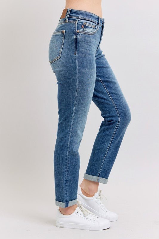 Judy Blue Full Size Mid Rise Skinny Cuff Jeans with Pockets Plus Size - Blu Lotus Boutique