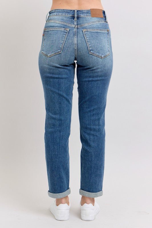 Judy Blue Full Size Mid Rise Skinny Cuff Jeans with Pockets Plus Size - Blu Lotus Boutique