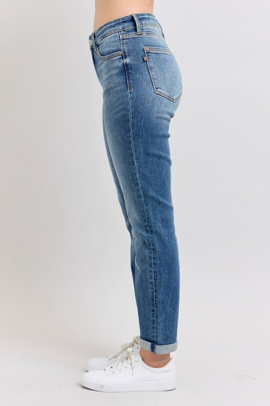 Judy Blue Full Size Mid Rise Skinny Cuff Jeans with Pockets Plus Size - Blu Lotus Boutique