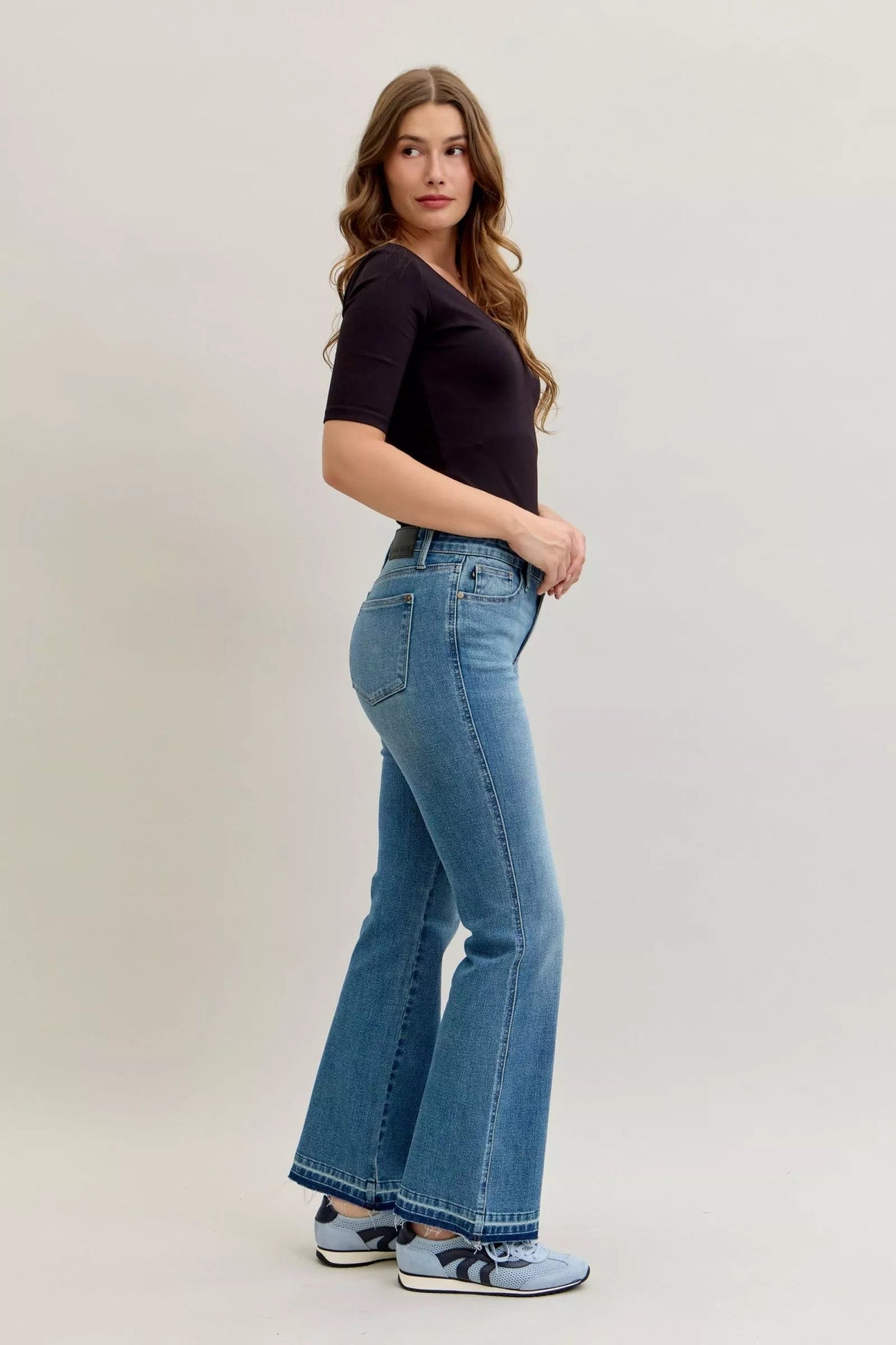 Judy Blue Full Size Mid Rise Slim Bootcut Tummy Control Release Hem Jeans Plus Size - Blu Lotus Boutique