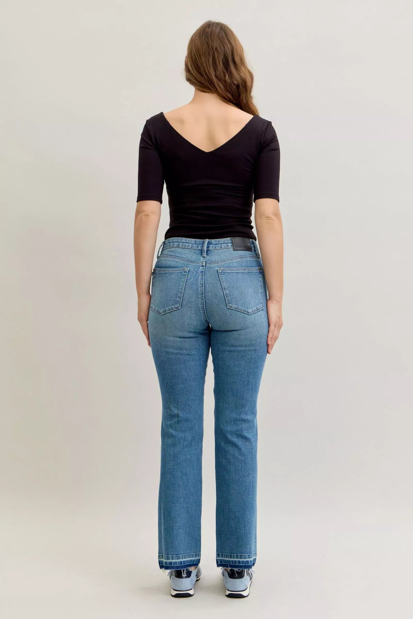 Judy Blue Full Size Mid Rise Slim Bootcut Tummy Control Release Hem Jeans Plus Size - Blu Lotus Boutique