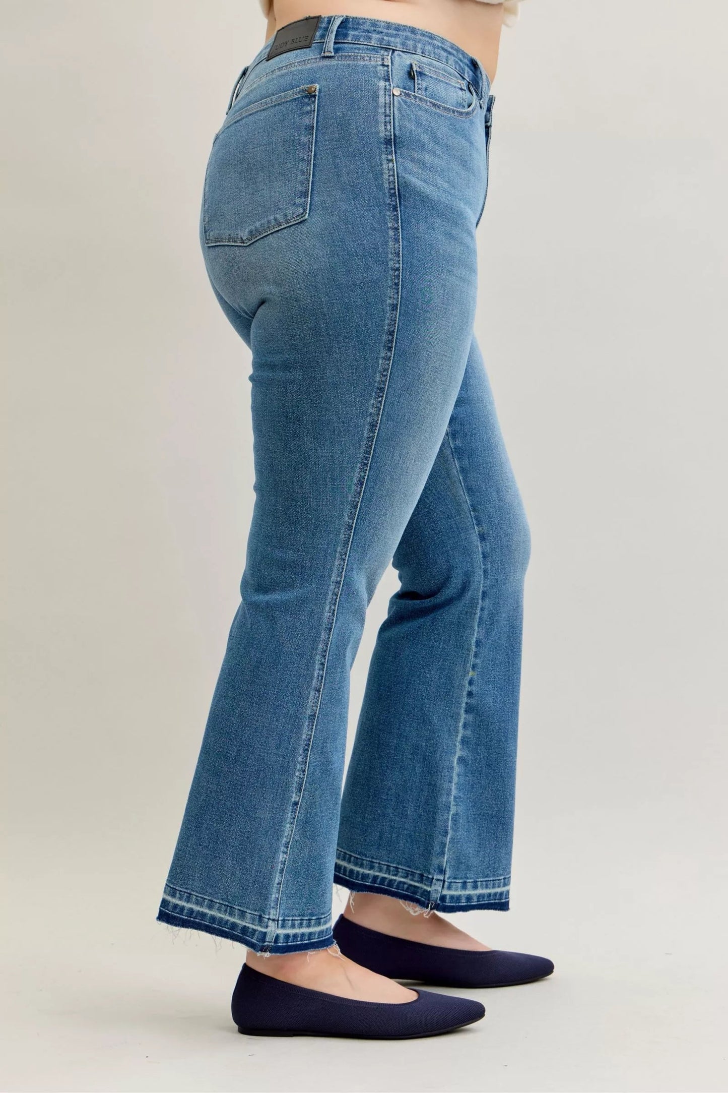 Judy Blue Full Size Mid Rise Slim Bootcut Tummy Control Release Hem Jeans Plus Size - Blu Lotus Boutique