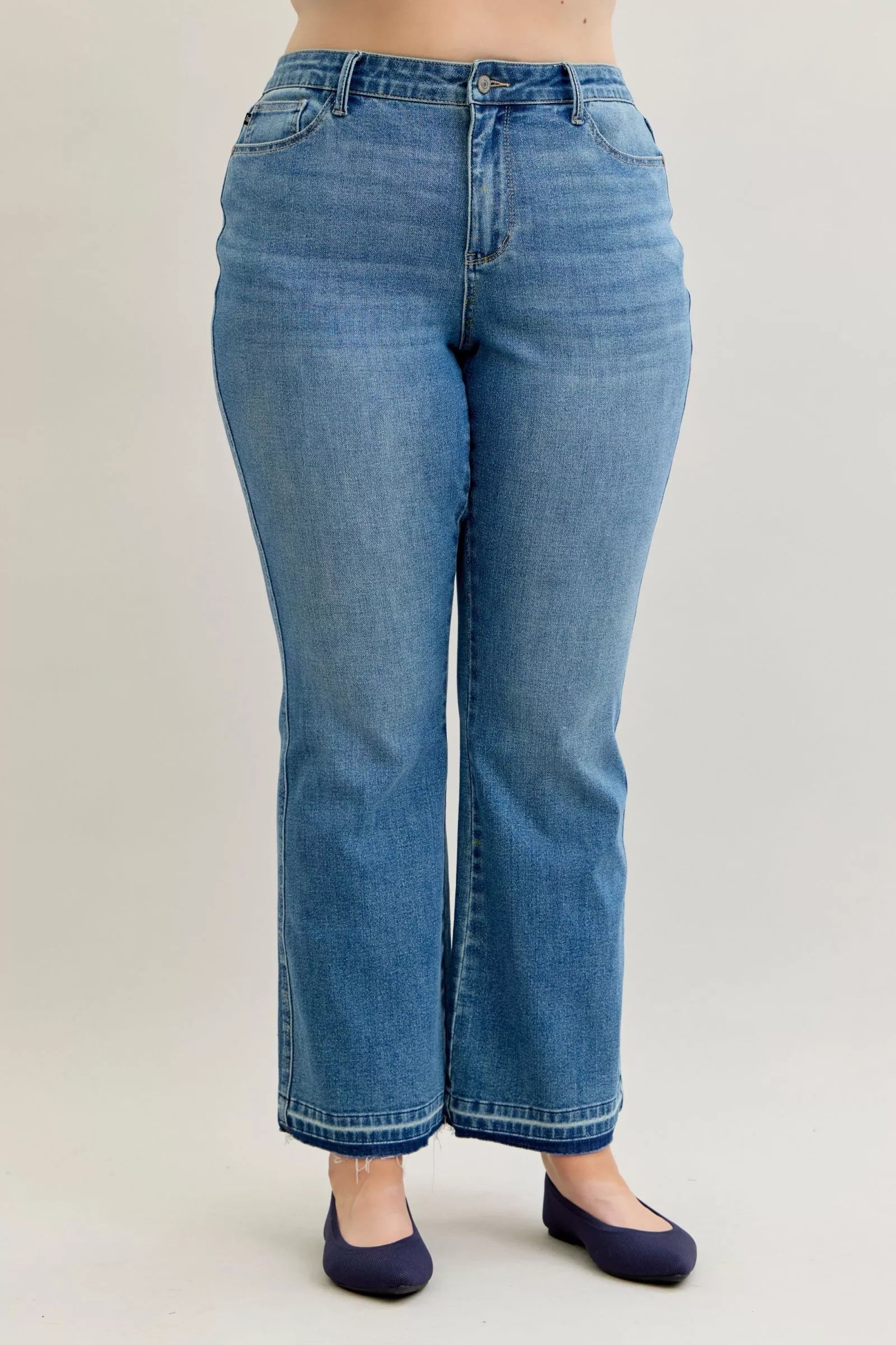 Judy Blue Full Size Mid Rise Slim Bootcut Tummy Control Release Hem Jeans Plus Size - Blu Lotus Boutique