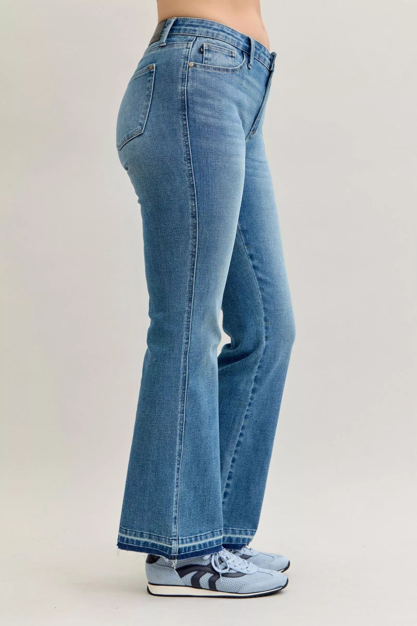 Judy Blue Full Size Mid Rise Slim Bootcut Tummy Control Release Hem Jeans Plus Size - Blu Lotus Boutique
